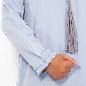 Maritime Blue Shiny Classic Embroidery Band Collar Tassel Thobe
