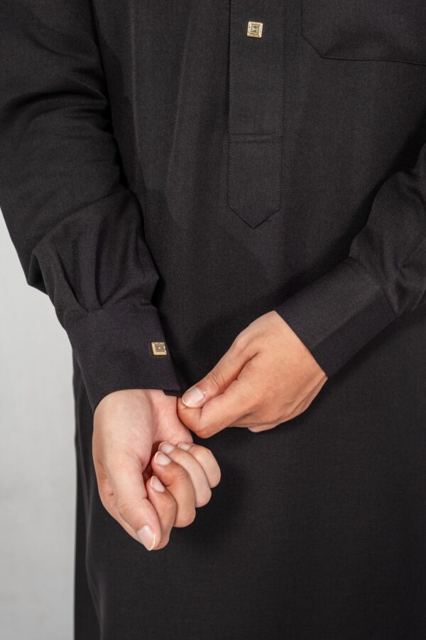 Black Classic Band Collar Thobe - Image 4