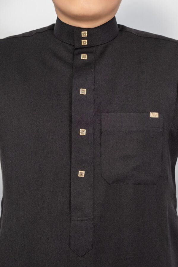 Black Classic Band Collar Thobe - Image 2