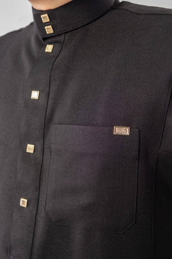 Black Classic Band Collar Thobe - Image 3