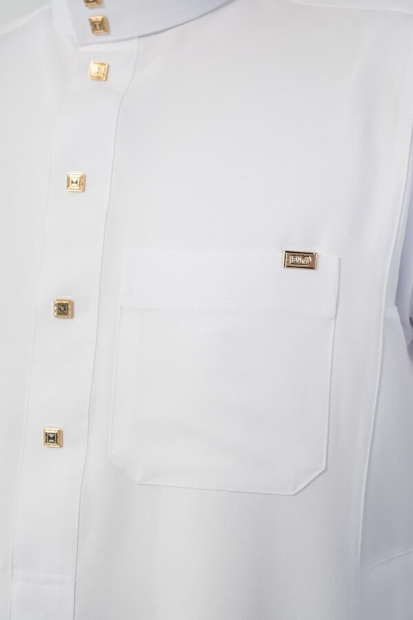 White Classic Band Collar Thobe - Image 3