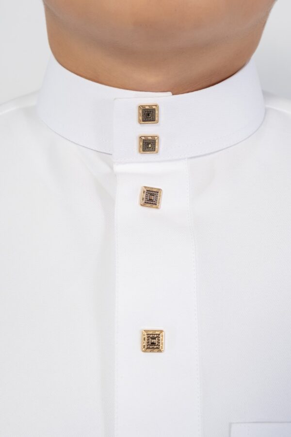 White Classic Band Collar Thobe - Image 2
