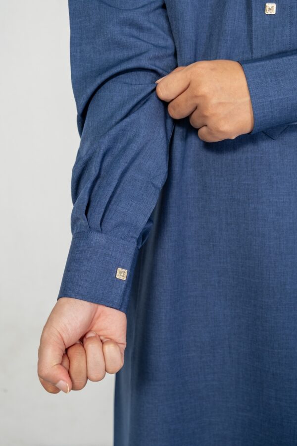 Blue Classic Band Collar Thobe - Image 5