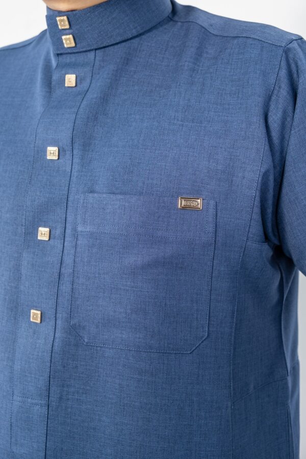 Blue Classic Band Collar Thobe - Image 3