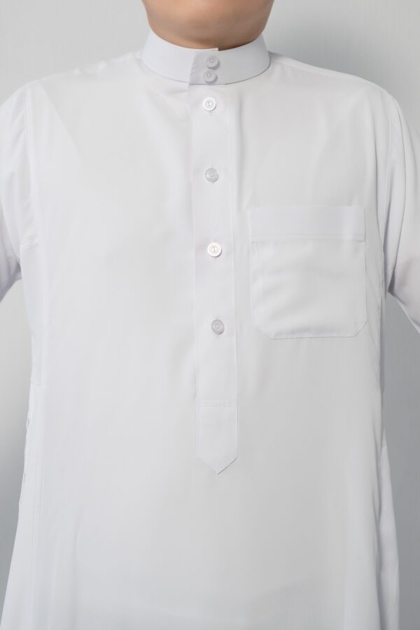 White Classic Band Collar Thobe - Image 2