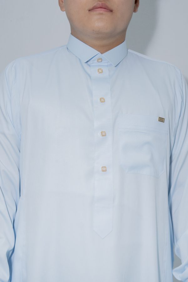 Light Blue Classic Band Collar Thobe - Image 2