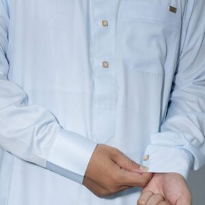 Light Blue Classic Shirt Collar Cuff Metal Butt Thobe
