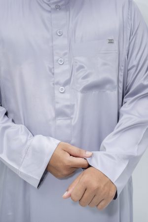 Light Grey Classic Band Collar Thobe
