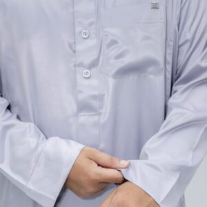 Light Grey Classic China Collar Plastic Butt Thobe