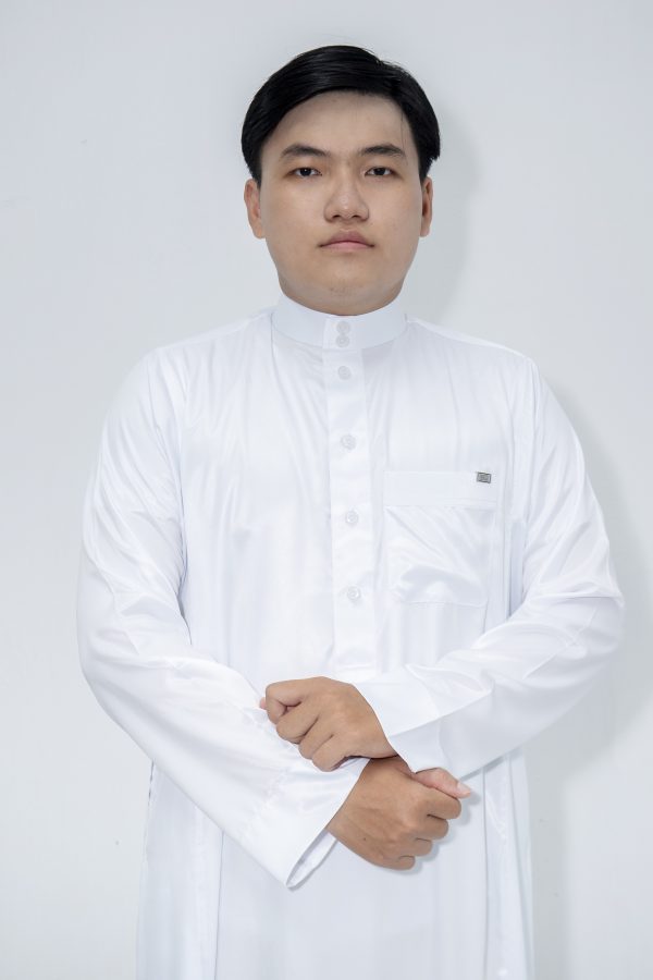 White Silky Band Collar Thobe - Image 4