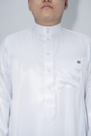 White Silky Band Collar Thobe