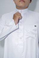 White Silky Band Collar Thobe