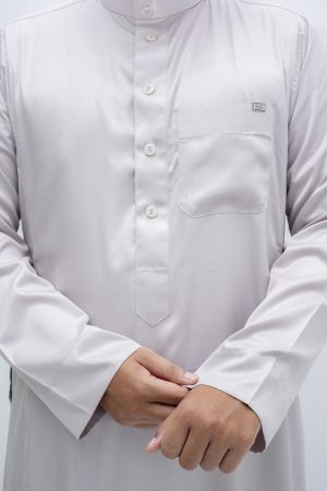 Silver-Grey Classic Band Collar Thobe