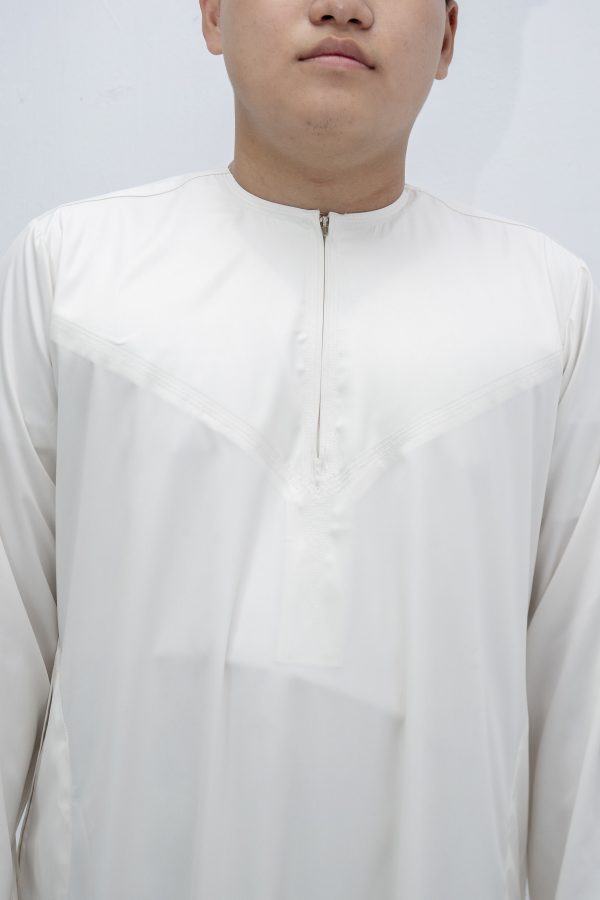 Cream Classic Band Collar Thobe - Image 3