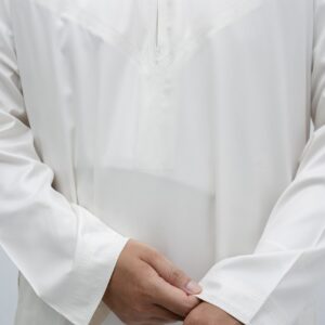 Cream Shiny Classic Band Collar Thobe