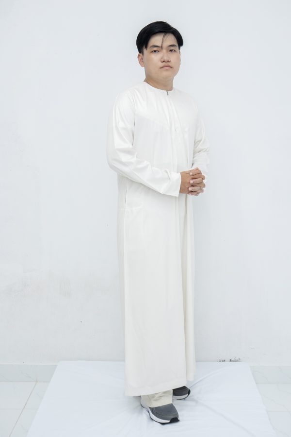 Cream Classic Band Collar Thobe - Image 4