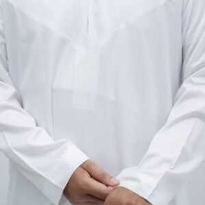 White Classic Shiny Round Collar Zip Thobe