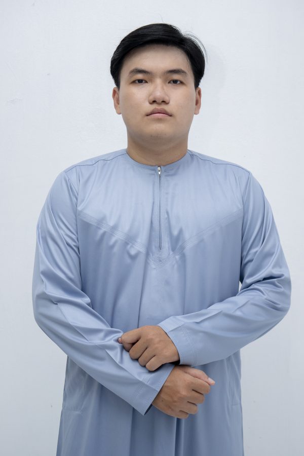 Light Blue Classic Band Collar Thobe - Image 3