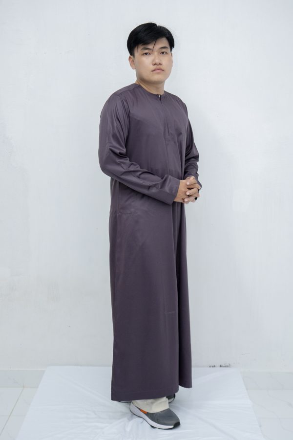 Dark Purple Classic Band Collar Thobe - Image 4