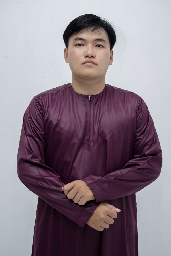 Maroon Classic Band Collar Thobe - Image 4
