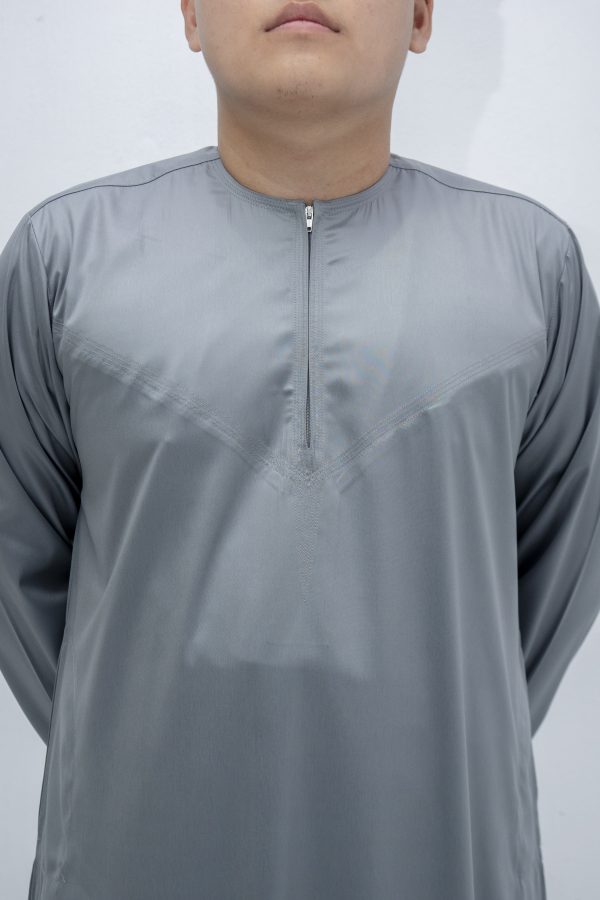Slate Gray Classic Band Collar Thobe - Image 4