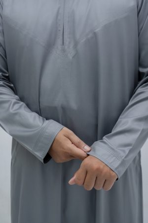 Slate Gray Classic Band Collar Thobe