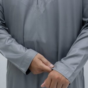 Slate Gray Shiny Classic Band Collar Thobe