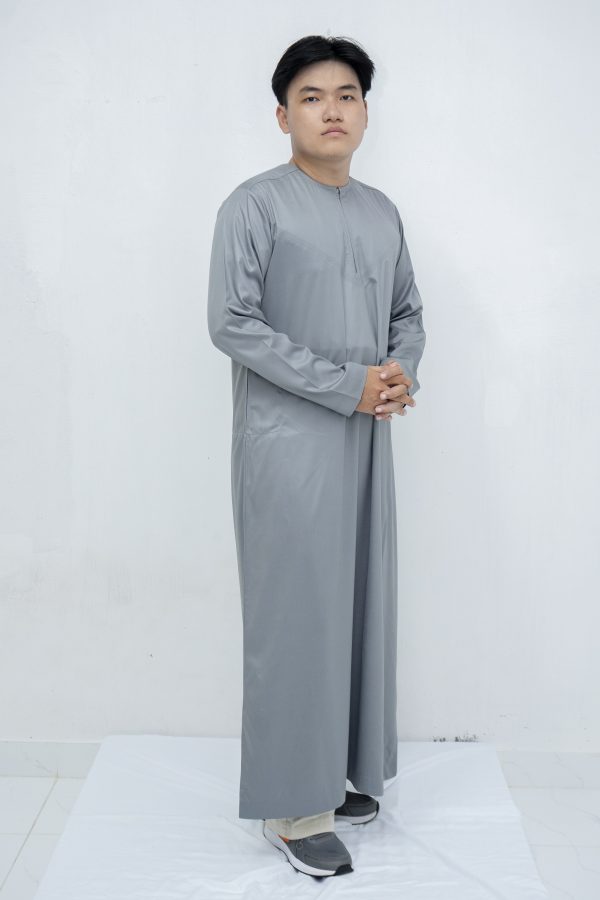 Slate Gray Classic Band Collar Thobe - Image 3