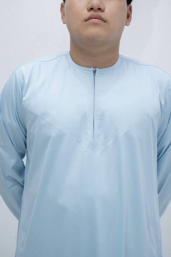 Sky Blue Classic Band Collar Thobe - Image 4
