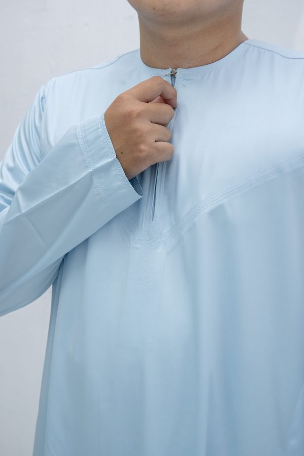 Sky Blue Classic Band Collar Thobe - Image 2