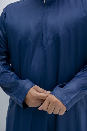 Navy Blue Classic Band Collar Thobe