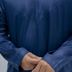 Navy Blue Shiny Classic Band Collar Thobe