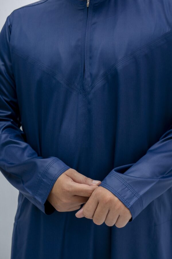 Navy Blue Shiny Classic Band Collar Thobe