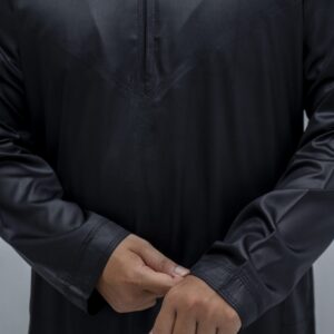 Black Shiny Classic Band Collar Thobe