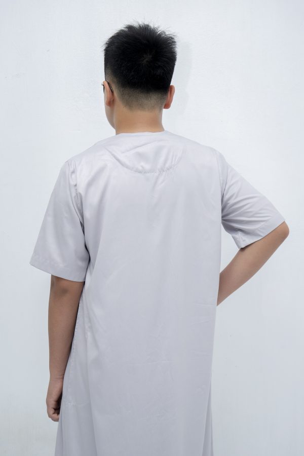 Light Gray Classic Band Collar Thobe - Image 4