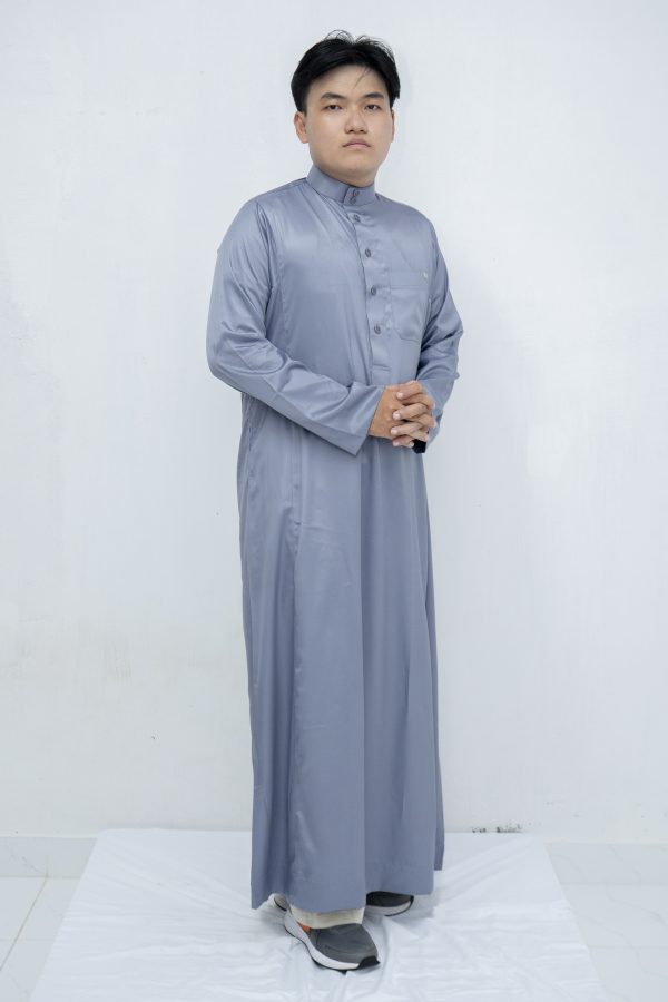 Slate blue Classic Band Collar Thobe - Image 4