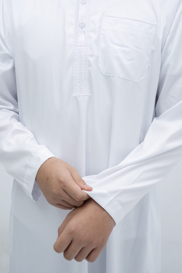 White Classic Band Collar Thobe