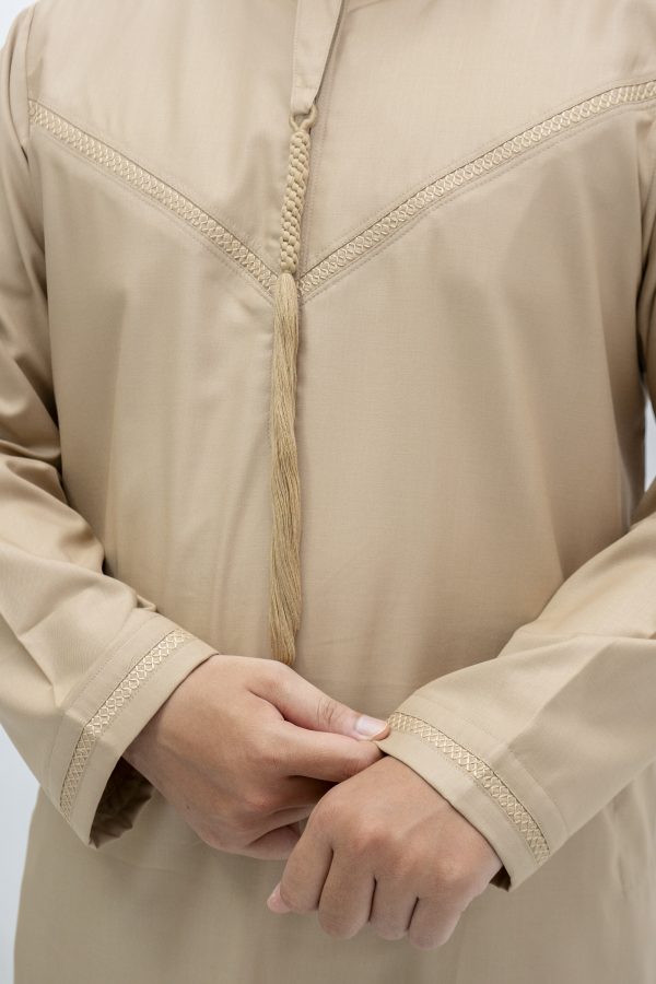 Beige Classic Band Collar Thobe