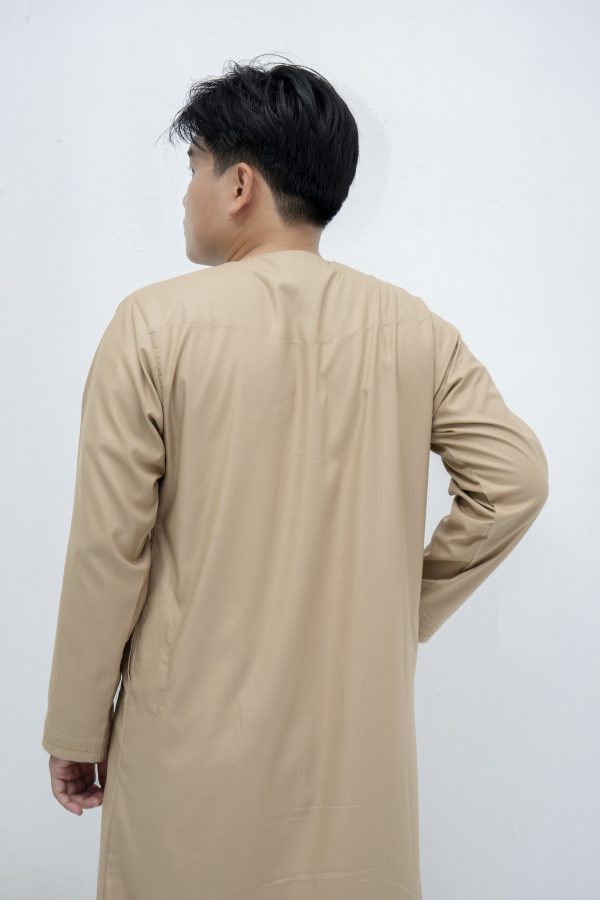 Beige Classic Band Collar Thobe - Image 4
