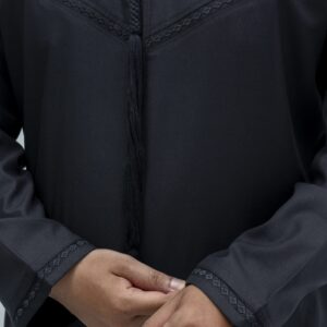 Black Classic Cotton Fabric Embroidery Band Collar Tassel Thobe
