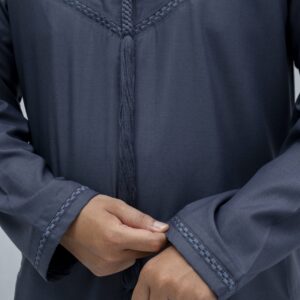 Steel Blue Classic Cotton Fabric Band Collar Tassel Thobe