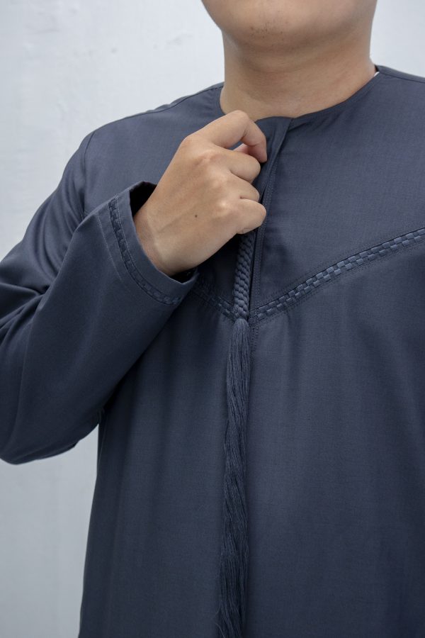 Steel Blue Classic Band Collar Thobe - Image 2