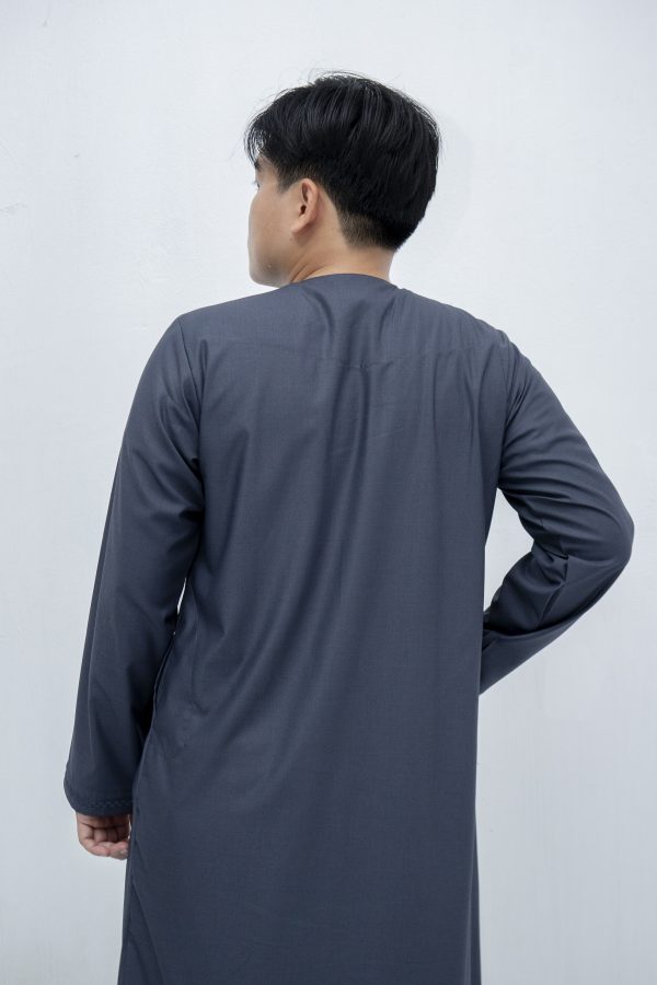 Steel Blue Classic Band Collar Thobe - Image 3