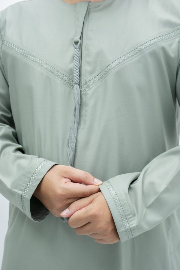 Muted Green Classic Band Collar Thobe