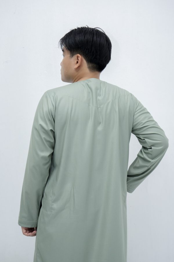 Muted Green Classic Band Collar Thobe - Image 4