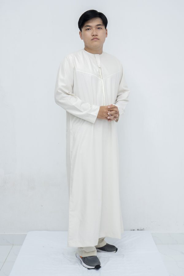 Cream Classic Band Collar Thobe - Image 3