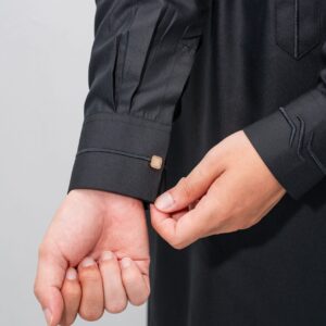 Black Classic Shirt Collar Embroidery Cuff Thobe