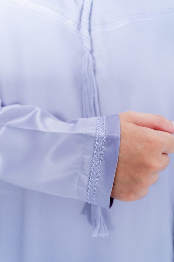 Light Blue Shiny Classic Embroidery Band Collar Tassel Thobe