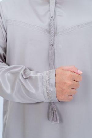 Slate Ash Classic Embroidery Band Collar Tassel Thobe