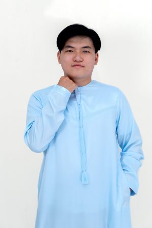 Sky Blue Classic Embroidery Band Collar Thobe